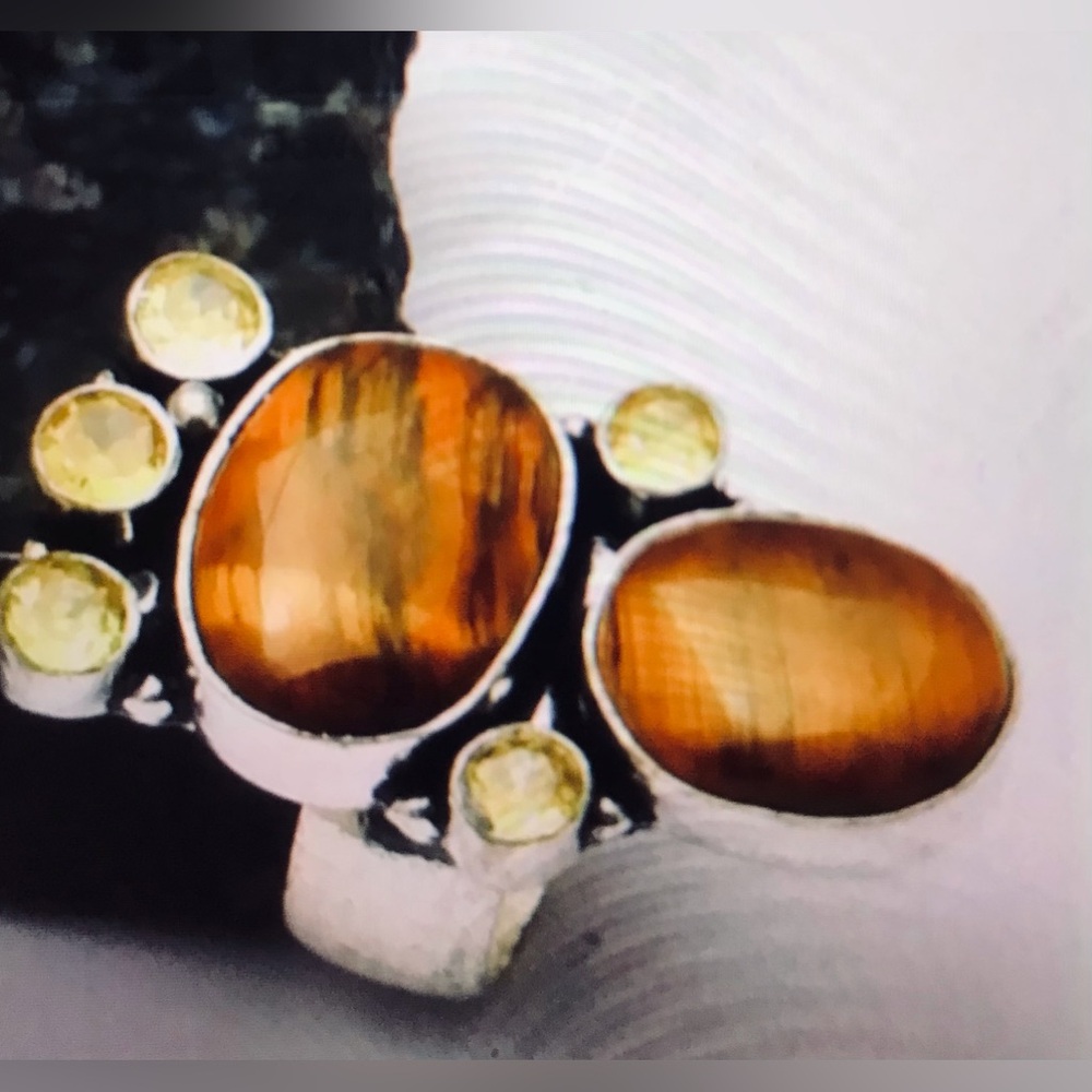 Tiger Eye Citrine 925 Sterling Silver Ring